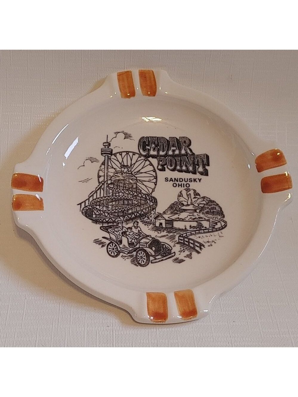 VINTAGE CEDAR POINT Sandusky Ohio Ashtray Ceramic Made in Japan LAKE ERIE
